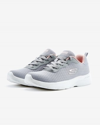Skechers Dynamight 2.0 Eye To Eye 12964TK-LGPK Ortopedik Bağcıklı Kadın Koşu Ayakkabısı Gri