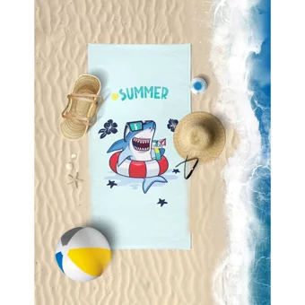 Vevien Home Shark Pamuklu Çocuk Plaj Havlusu Açık Mavi