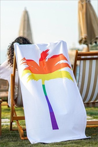 Red Palm Palmiye Pamuklu Plaj Havlusu Çok Renkli