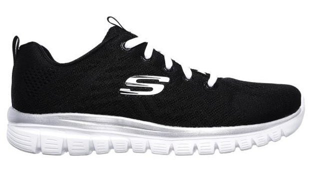 Skechers Graceful Get Connected 12615-BKW Ortopedik Bağcıklı Kadın Antrenman Ayakkabısı Siyah