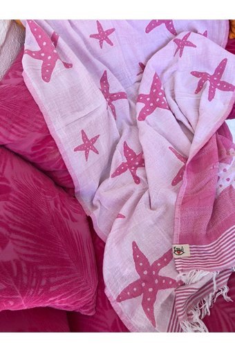 Evoli Seastar Pamuklu Plaj Havlusu Pembe