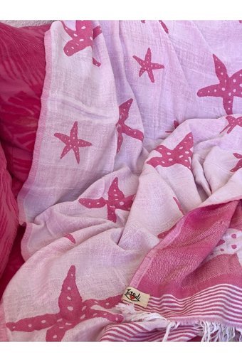 Evoli Seastar Pamuklu Plaj Havlusu Pembe