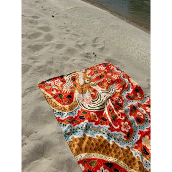 Wallhang Vintage Dragon Pamuklu Plaj Havlusu Turuncu