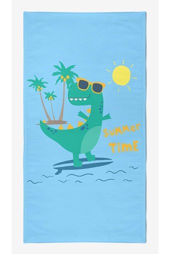 Vevienhome Surf Dino 2 Pamuklu Çocuk Plaj Havlusu Çok Renkli