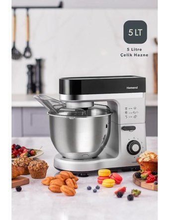 Homend 3011h 1500 W Hamur Yoğurma Çırpıcı Gümüş-Siyah Standlı Mikser