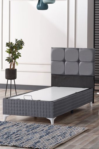 Evdemo Prestij 90 x 190 cm Sandıklı Tek Kişilik Baza Gri