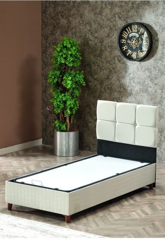 Evdemo Prestij 90 x 190 cm Sandıklı Tek Kişilik Baza Krem