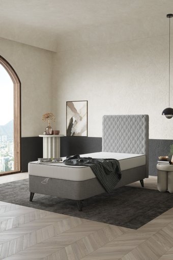 Modamed Pro 90 x 190 cm Yataklı Sandıklı Tek Kişilik Baza Seti Gri