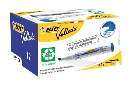 Bic Velleda 12'li Doldurulabilir Silinebilir Mavi Tahta Kalemi