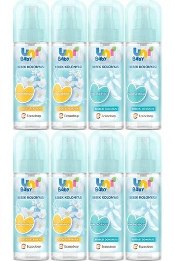 Uni Baby Bebek Kolonyası 150ML Karma Set Nemlendiricili (Bebeksi Dokunu/Çiçeksi Ferahlık) (8 Li Set)