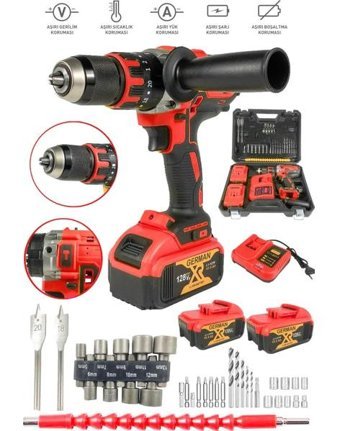 Germany Steel 128VF 1000 W Darbeli Akülü Şarjlı Matkap