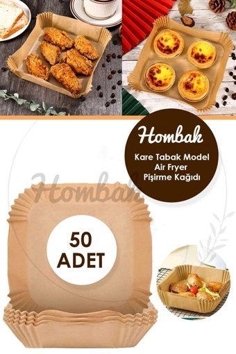 Hombak Kare Tabak Airfryer Pişirme Kağıdı 50 Adet