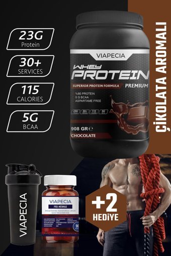 Viapecia Premium Çikolatalı Whey Protein Protein Tozu 908 gr
