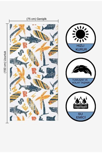 Vevienhome Shark Summer Pamuklu Plaj Havlusu Çok Renkli