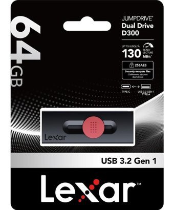Lexar LJDD300064G USB 3.2 USB Type A USB Type C 64 GB Flash Belek Siyah