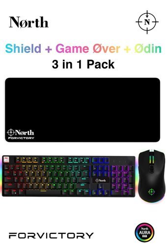 North Shield Işıklı Sessiz Siyah Kablosuz Klavye Mouse Seti