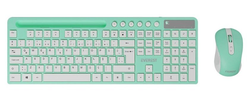 Everest KM 730 Sessiz Yeşil Kablosuz Klavye Mouse Seti