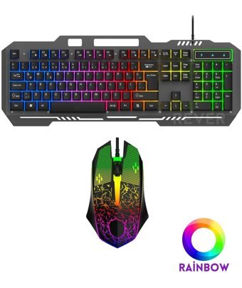 Rever Rainbow Işıklı Sessiz Siyah Kablolu Klavye Mouse Seti