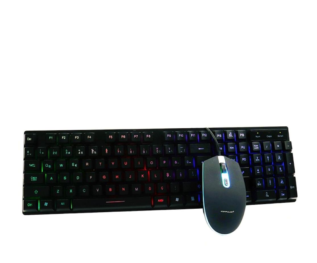 Konfulon KM 99 Işıklı Sessiz Ergonomik Siyah Kablolu Klavye Mouse Seti