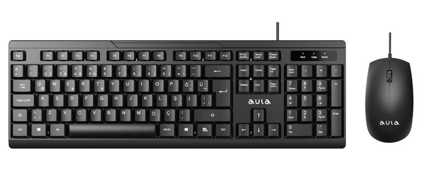 Aula Ac101 Sessiz Ergonomik Siyah Kablolu Klavye Mouse Seti