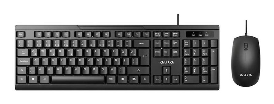 Aula Ac101 Sessiz Ergonomik Siyah Kablolu Klavye Mouse Seti