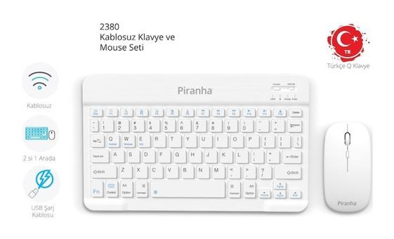 Piranha 2380 Işıklı Sessiz Beyaz Kablosuz Klavye Mouse Seti