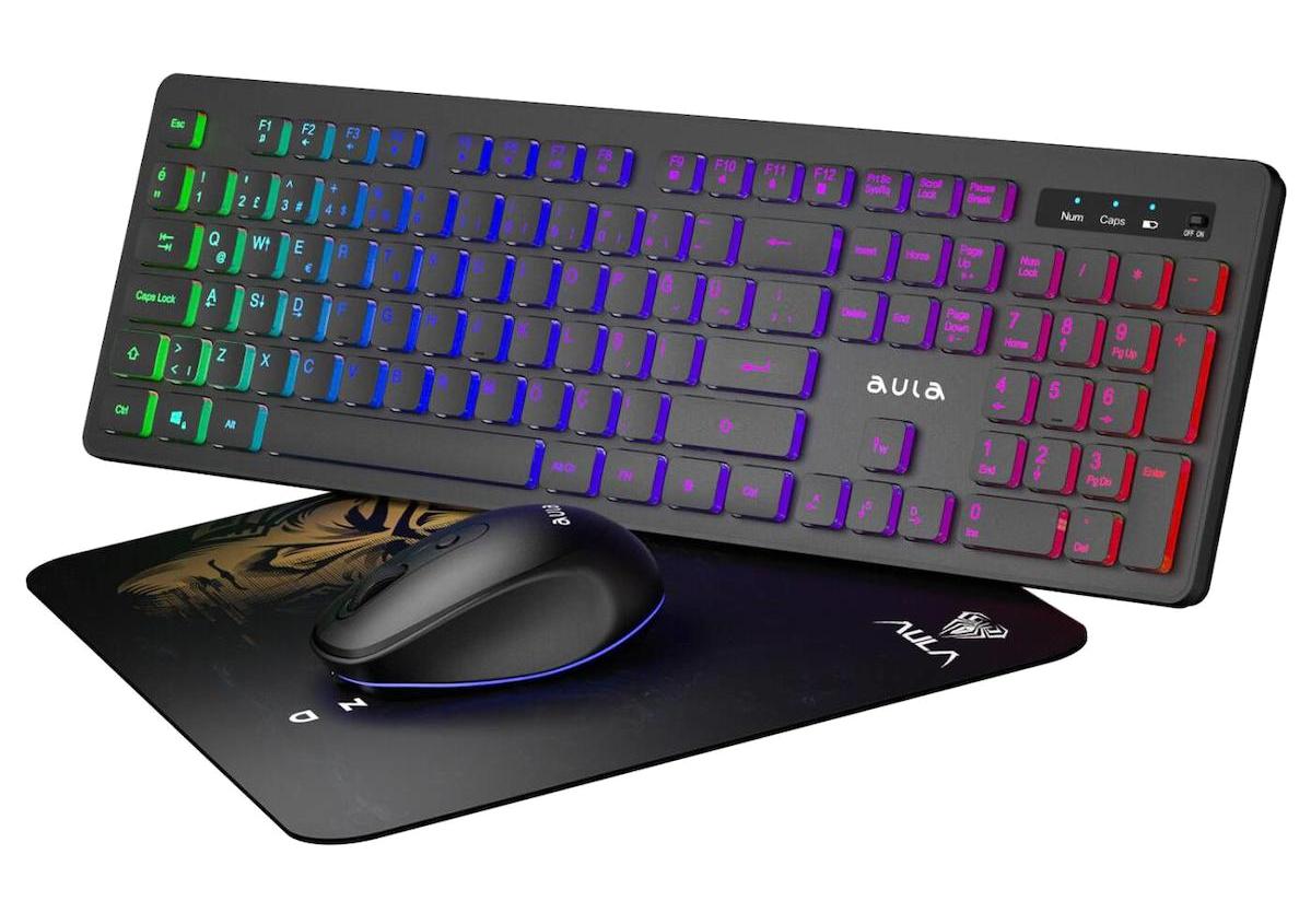 Aula Ac208 Işıklı Sessiz Ergonomik Siyah Kablosuz Klavye Mouse Seti