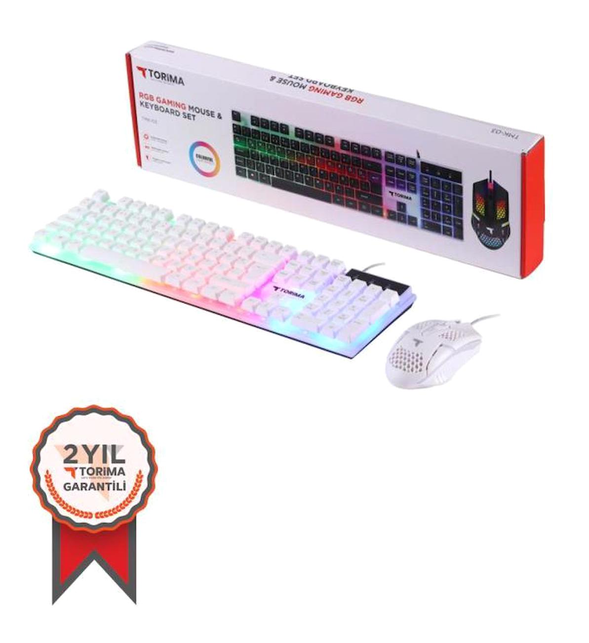 Torima TMK 03 Işıklı Sessiz Beyaz Kablolu Klavye Mouse Seti