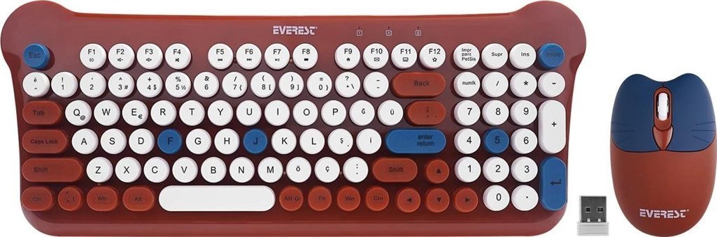 Everest KM 6244 BUNNY Sessiz Ergonomik Kahverengi Kablosuz Klavye Mouse Seti