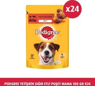 Pedigree Poşet Mama Sığır - Tavuk Jöleli-Parça Etli Yetişkin Köpek Maması 24 x 100 gr 24'lü