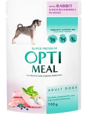 Optimeal Süper Premium Tavşan - Yaban Mersini Yetişkin Köpek Maması 6 x 100 gr 6'lı