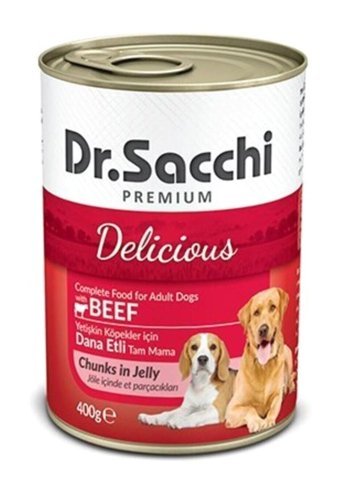 Dr.sacchi Premium Sığır Etli Jöleli-Parça Etli Yetişkin Köpek Maması 400 gr Tekli