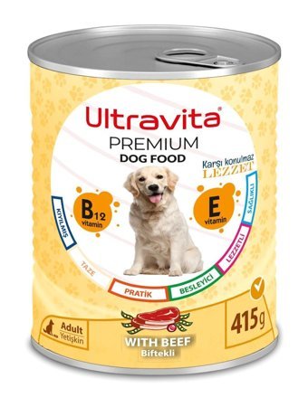 Ultravita Premium Yüksek Proteinli Sığır Etli Kıyılmış Yetişkin Köpek Maması 415 gr Tekli