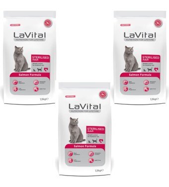 La Vital Premium Somonlu Kısırlaştırılmış Düşük Tahıllı Yetişkin Kedi Maması 3x1.5 kg