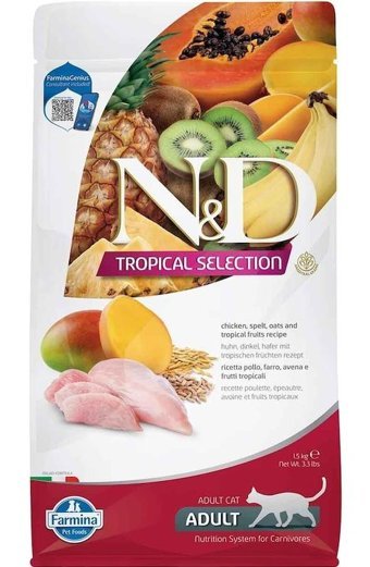 N&d Tropical Selection Tavuk-Tropikal Meyveli Düşük Tahıllı Yetişkin Kedi Maması 1.5 kg