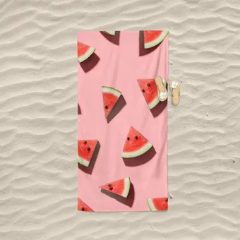 Pastel Karpuz Pamuklu Plaj Havlusu Pembe