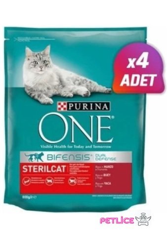 Purina One Sığır Etli Kısırlaştırılmış Tahıllı Yetişkin Kedi Maması 4x800 gr