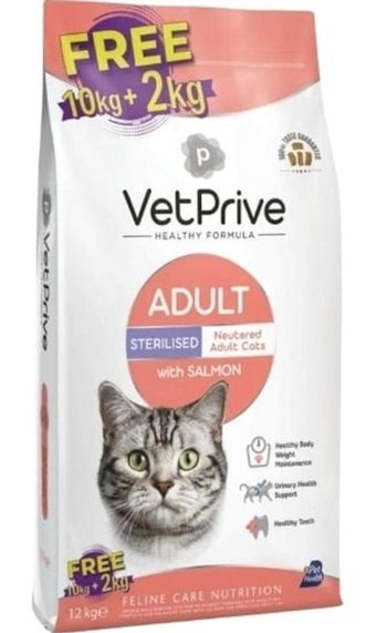 Vet Prive Somonlu Kısırlaştırılmış Tahıllı Yetişkin Kedi Maması 12 kg