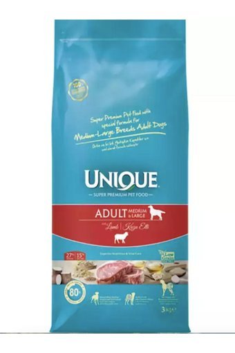 Unique Kuzu Etli Büyük-Orta Irk Yetişkin Köpek Maması 3 kg