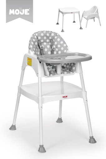 Moje 2'si 1 Arada Çelik 5 Noktalı 18 kg Kapasiteli Tepsili Oturaklı Yükselticili Katlanır Portatif Mama Sandalyesi Gri