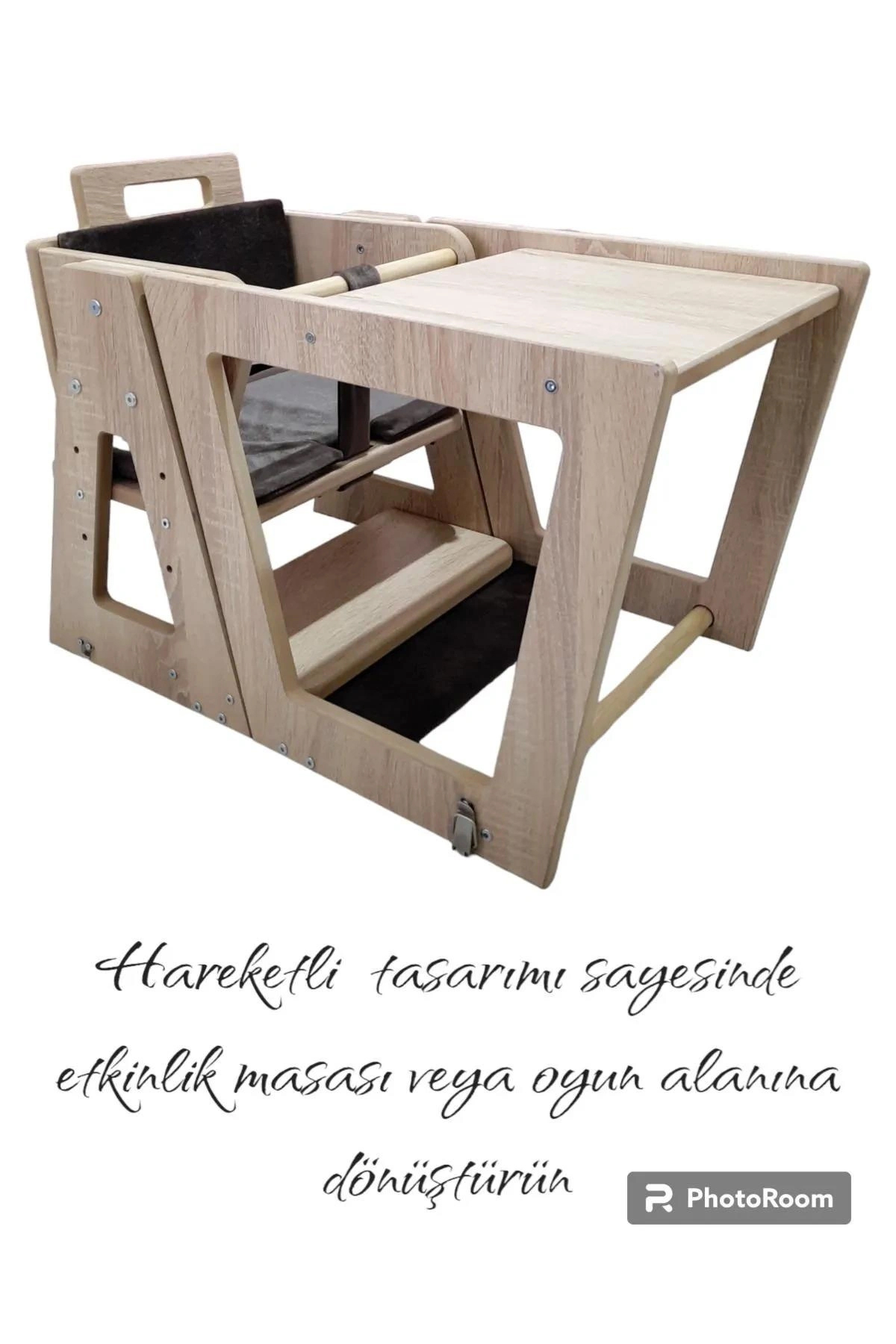 Enna Woden Montessori Ahşap 10 kg Kapasiteli Tepsili Oturaklı Portatif Mama Sandalyesi Ahşap