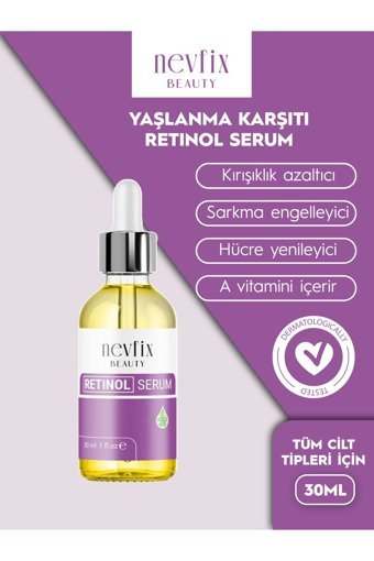 Nevfix Retinol Aloe Vera Retinollü Yaşlanma Karşıtı Kırışıklık Karşıtı Jel Yüz Serumu 30 ml