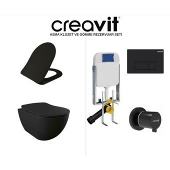 Creavit FE320 Seramik Kanalsız Arkadan Çıkışlı Gömme Asma Klozet Siyah