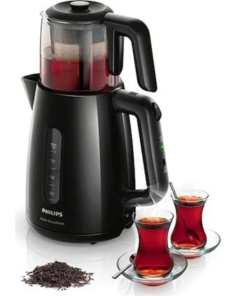 Philips Otomatik Paslanmaz Çelik Demlikli 1700 W Işıklı Paslanmaz Çelik Siyah Çay Makinesi