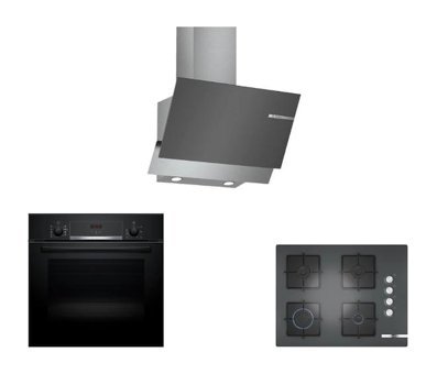 Bosch HBF534EH3T - POP7C9O12O - DWK65AD70R Dijital Gösterge Doğalgazlı Cam Klasik Set Üstü Davlumbaz 3'lü Ankastre Set Antrasit