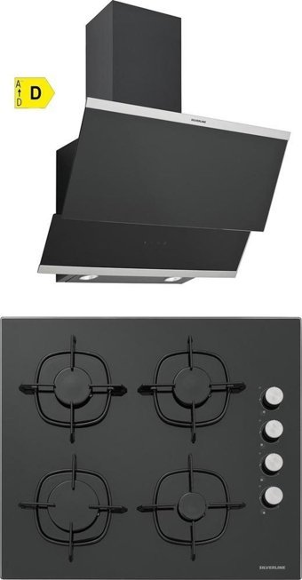 Silverline CS5335B01 - 3420 CLASSY 60 Doğalgazlı Cam Klasik Ocak Davlumbaz İkili Set 2'li Ankastre Set Siyah