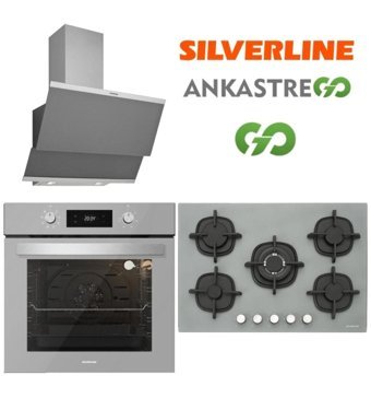 Silverline BO6504S01 - CS5364S01 - 3420 S Dijital Gösterge Doğalgazlı Cam Klasik Set Üstü Davlumbaz 3'lü Ankastre Set Gri