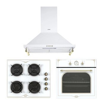 Vestel AD 60041 RB - AF 7688 RB - AO 6104 YRB Doğalgazlı Cam Rustik Set Üstü Davlumbaz 3'lü Ankastre Set Beyaz