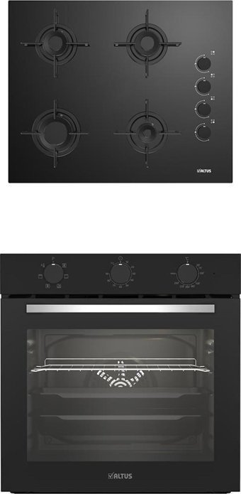 Altus 321 B - 159 DB Doğalgazlı Cam Ankastre Fırın Ocak 2'li Ankastre Set Siyah