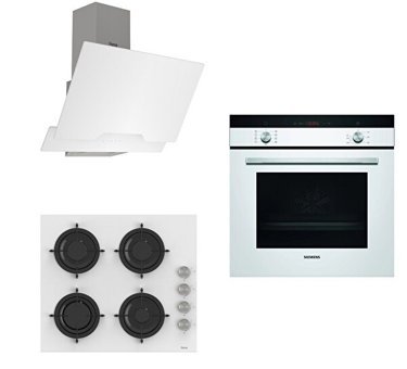 Siemens HB214FBW1T - D064 - CS206 Doğalgazlı Cam Set Üstü Davlumbaz 3'lü Ankastre Set Beyaz